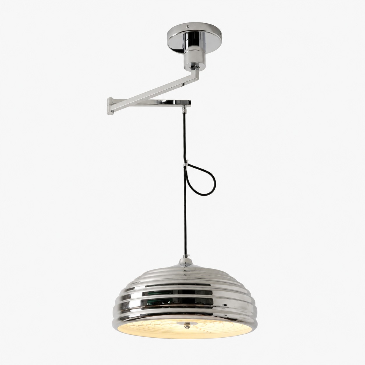 Polished chrome adjustable arm pendant light