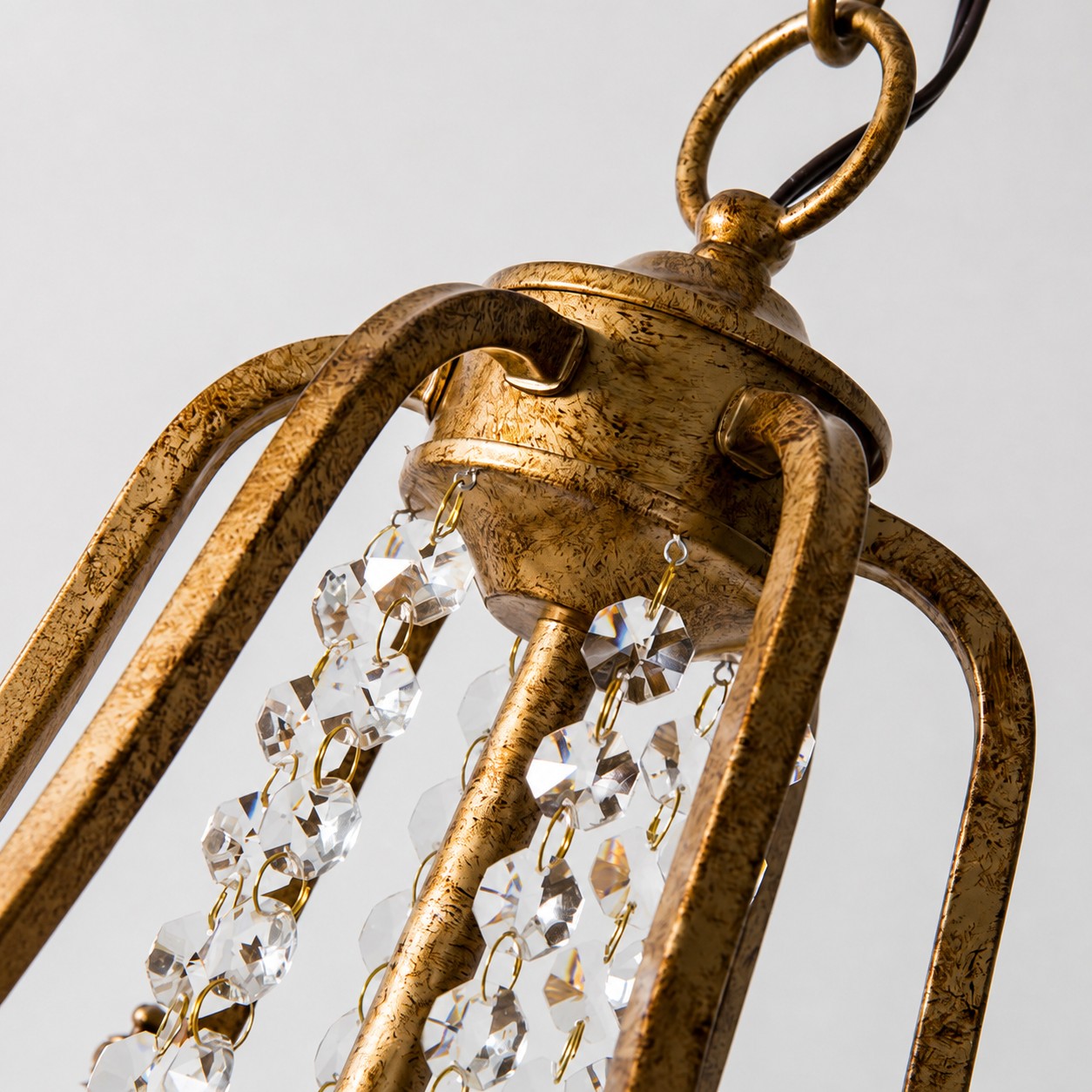 Antique Iron Crystal Candle Chandelier detail 2