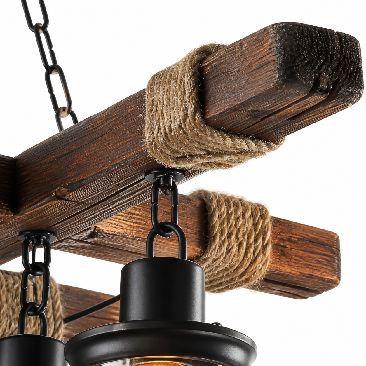Rope-wrapped crossed wood beam joint