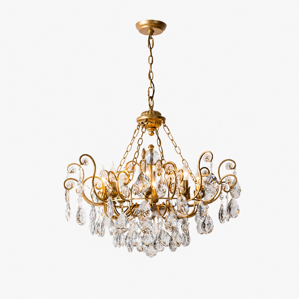 8-light French Country Crystal Basket Chandelier
