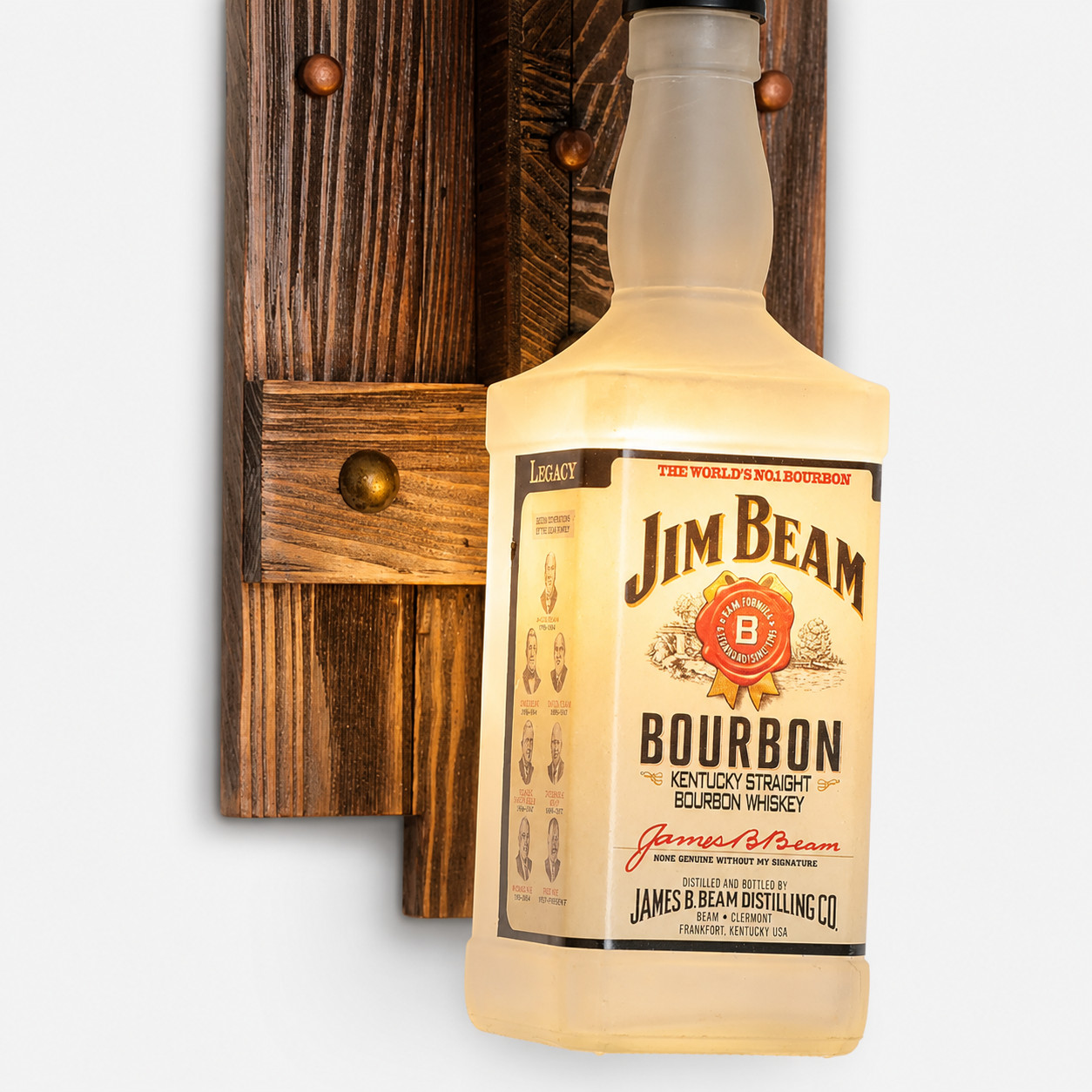 Bottle cradle mounted to the wood backplate