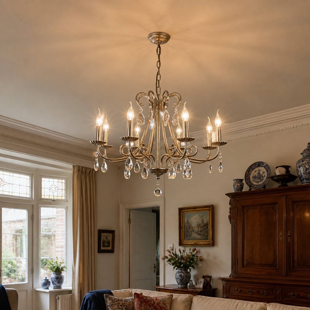 Silver Crystal Candle Chandelier in an interior