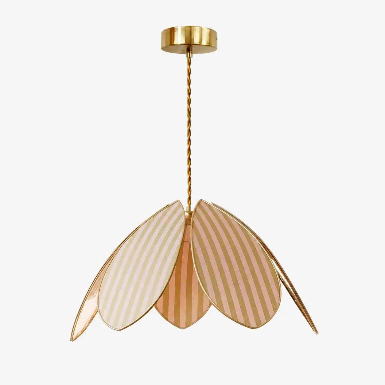 Hanglamp met gele strepen in de vorm van bloemblaadjes