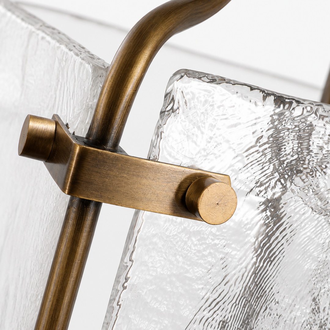 Brass and Pressed Glass Lantern Pendant Light detail 1