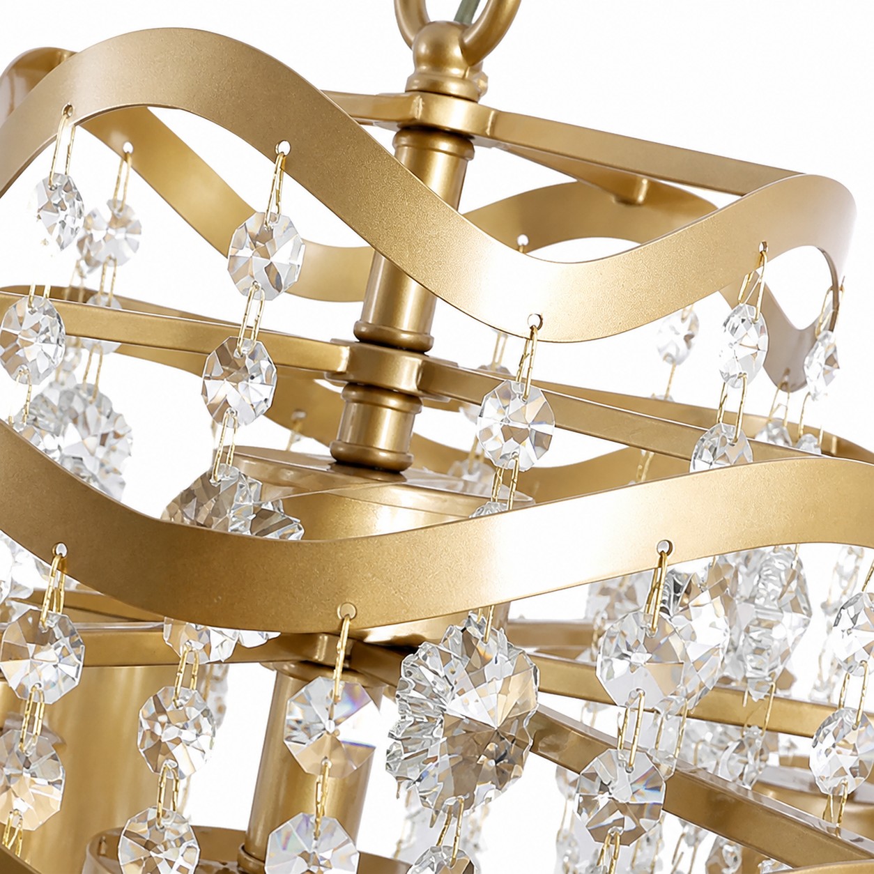 Layered wave-shaped frame with hanging crystal ornaments