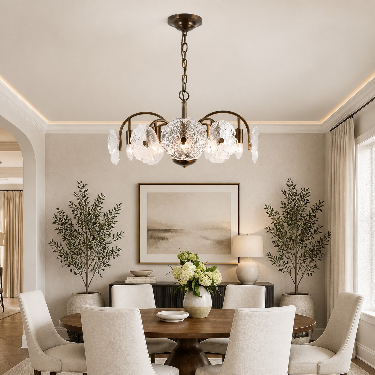 Brass Flower Glass Chandelier in an interior