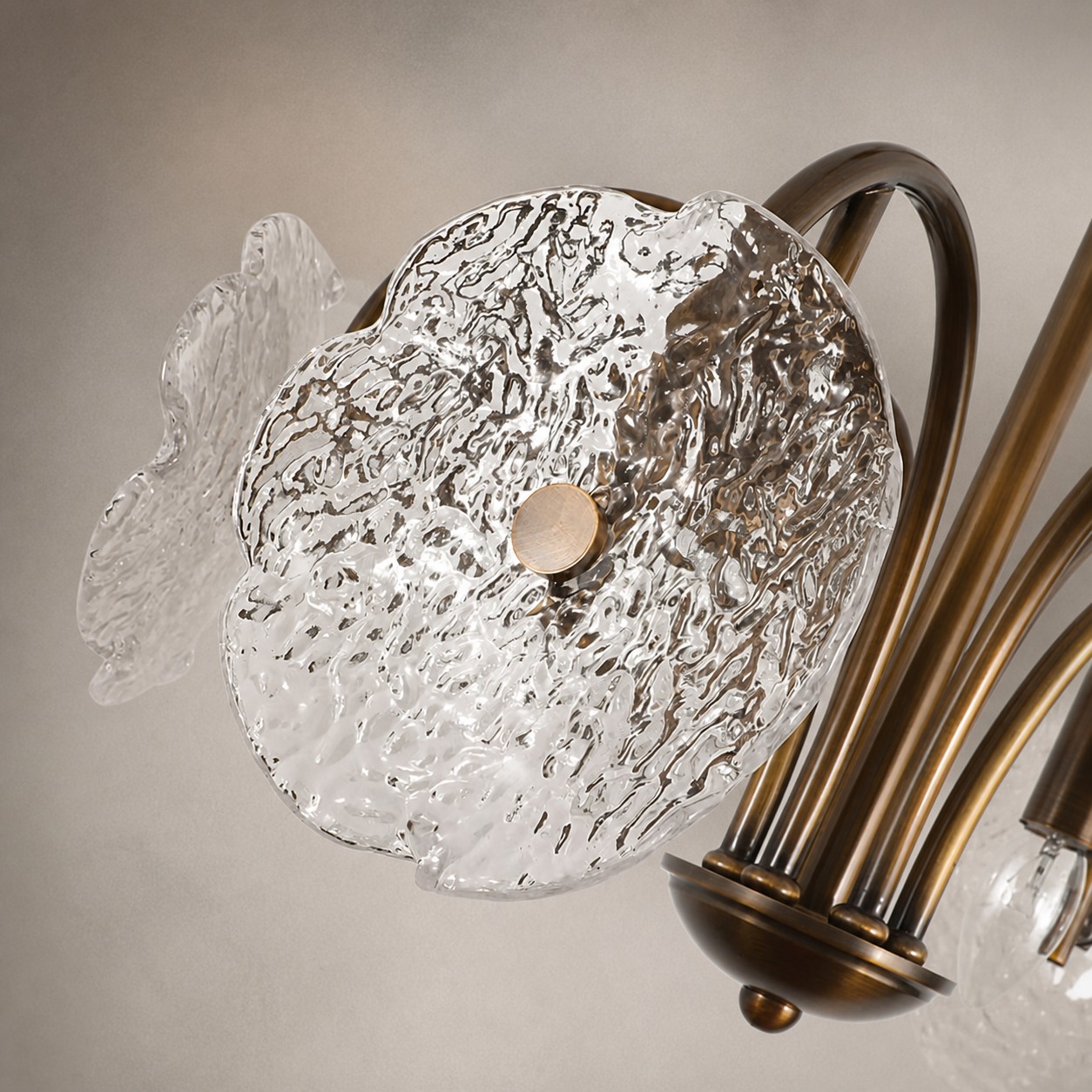 Brass Flower Glass Chandelier detail 1