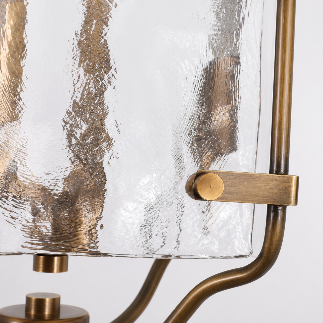 Brass and Pressed Glass Lantern Pendant Light detail 3