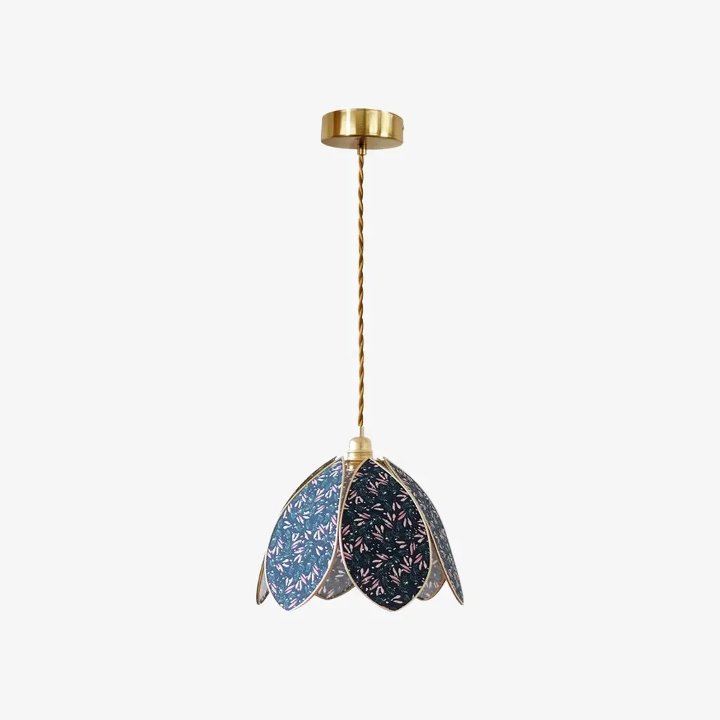 Lampada a sospensione a forma di petalo floreale blu, alta 23 cm (9,1 pollici).