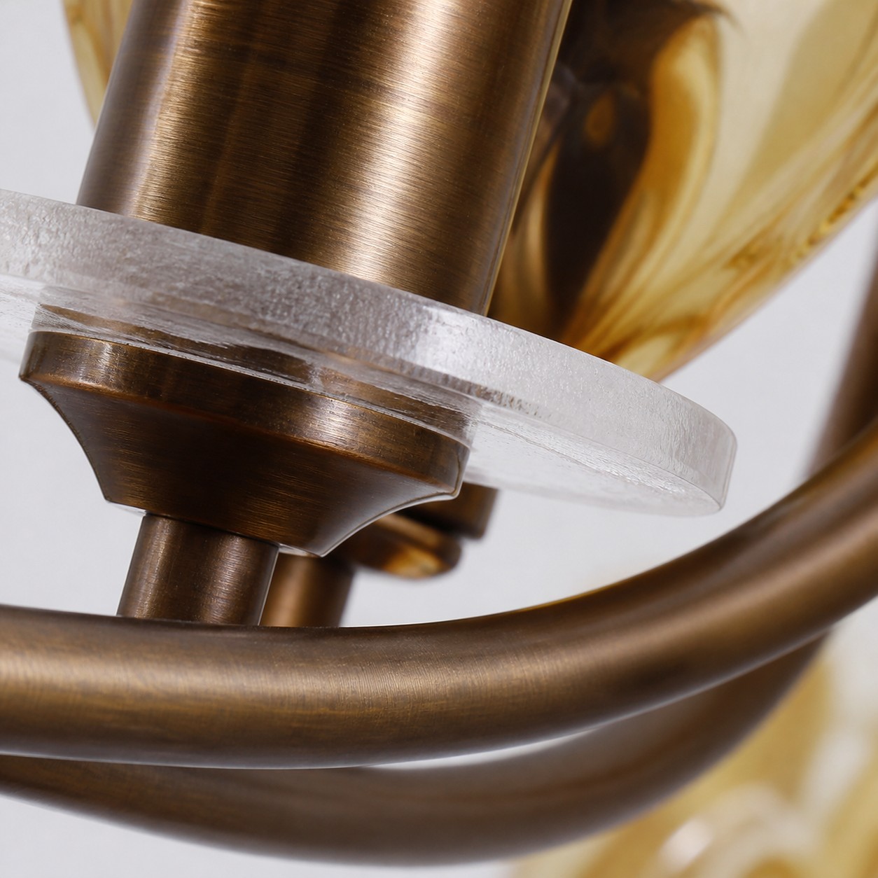 Amber Leaf Glass Brass Chandelier detail 1