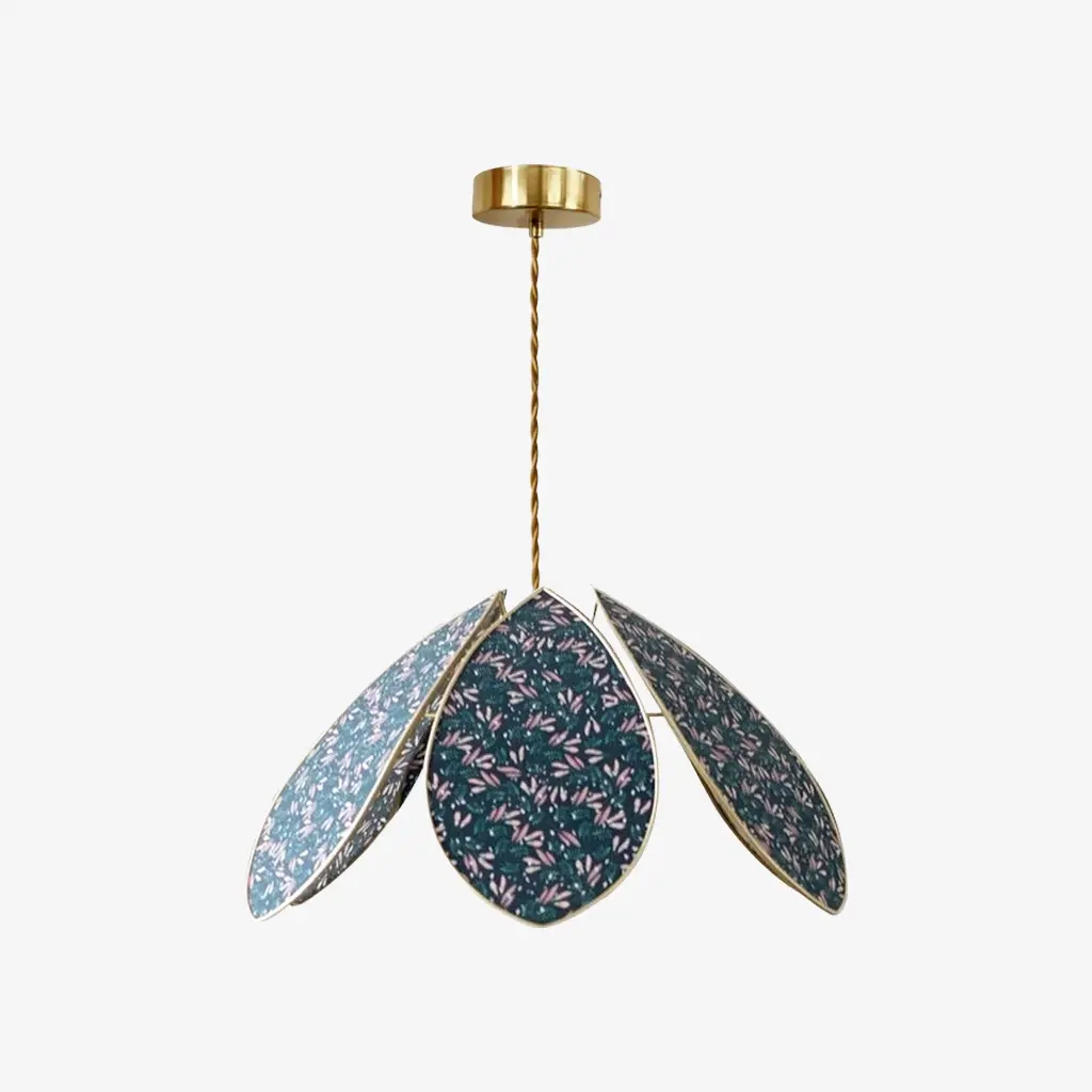 Lampada a sospensione a forma di petalo floreale blu, alta 55 cm (21,7 pollici).