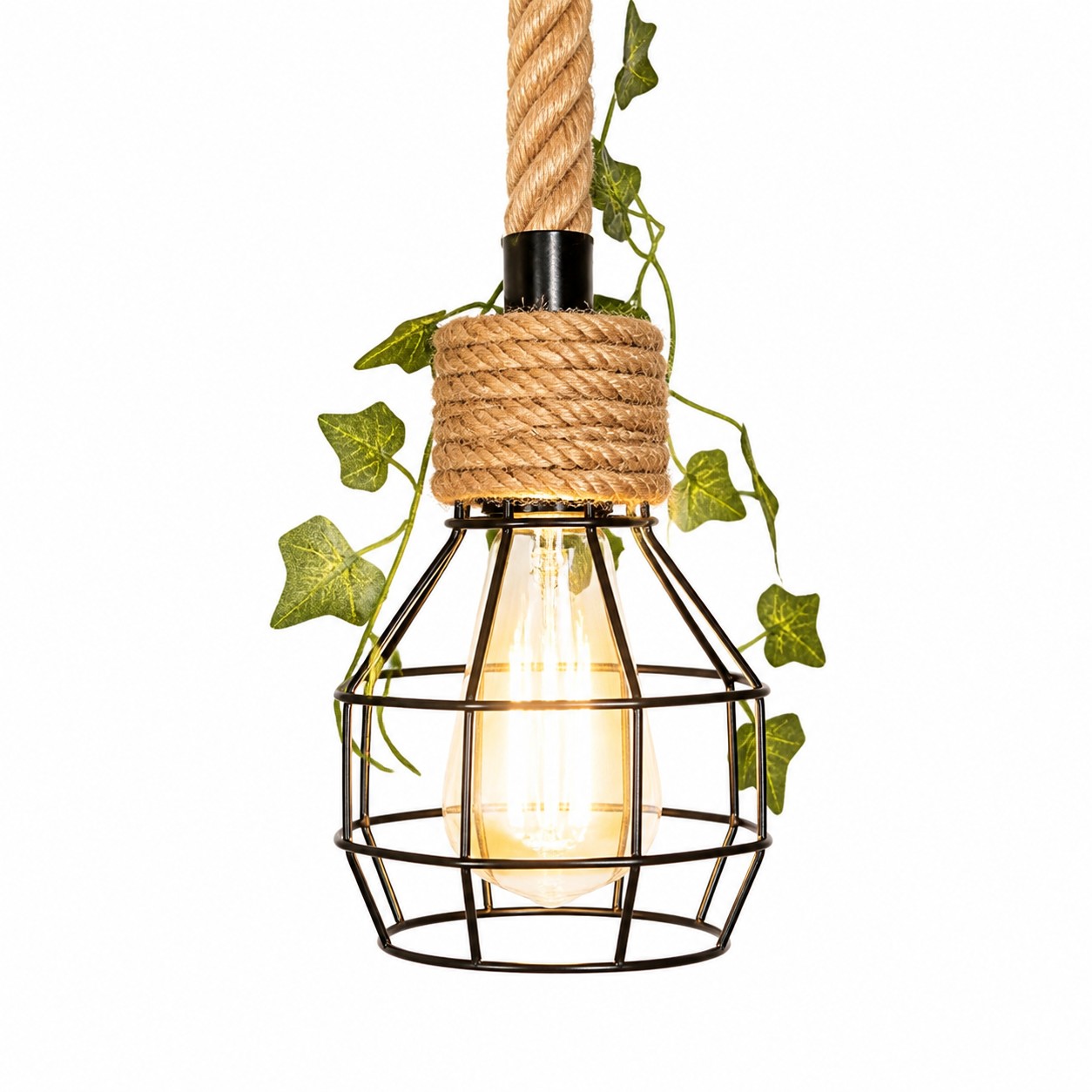Rope-wrapped lamp cage and socket