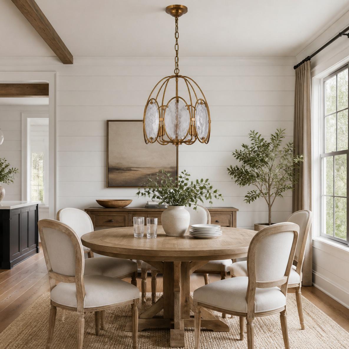 Oval Cage Textured Glass Chandelier in an interior