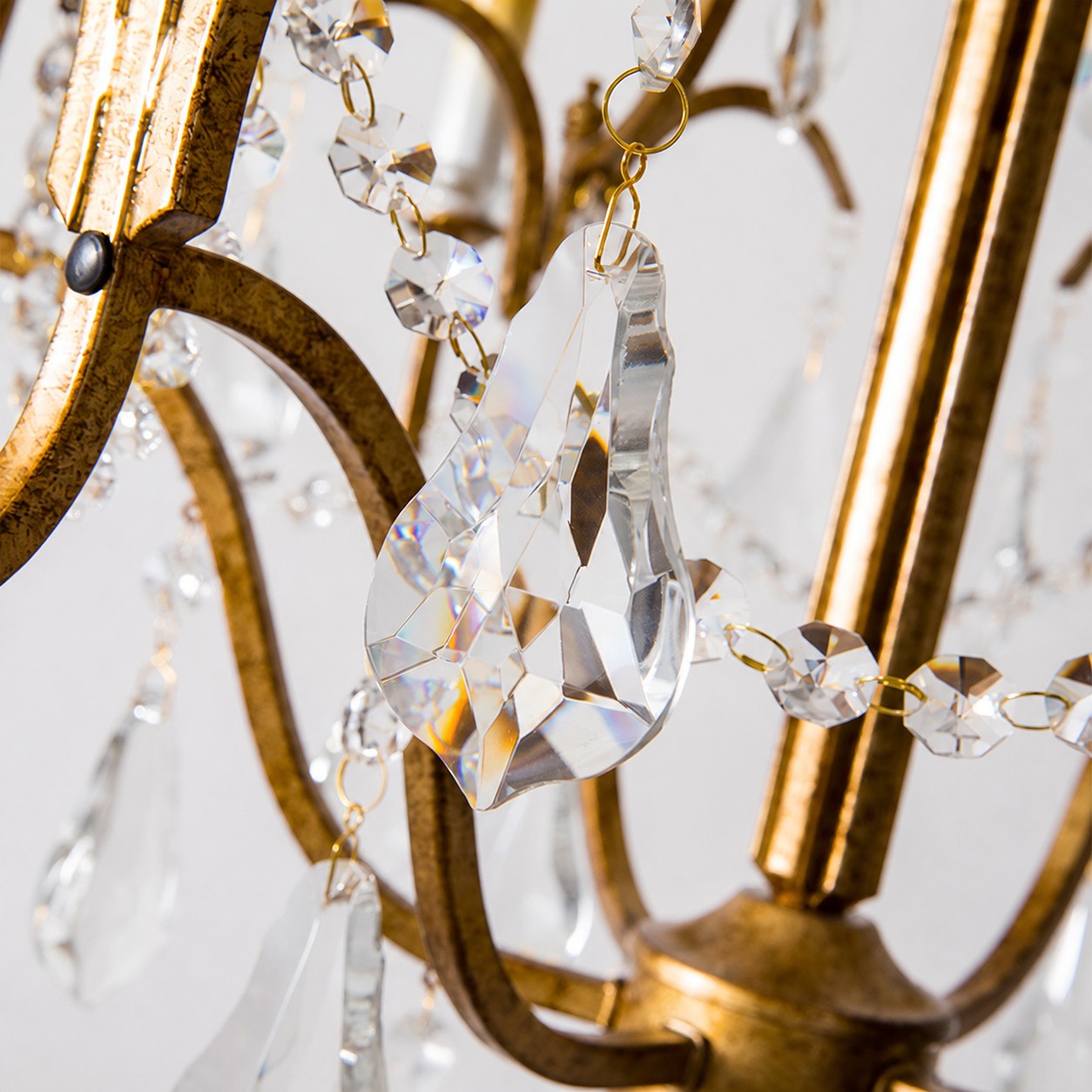 Antique Iron Crystal Candle Chandelier detail 1