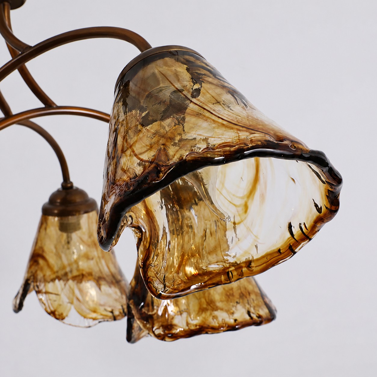 Hand-shaped amber glass chandelier shade