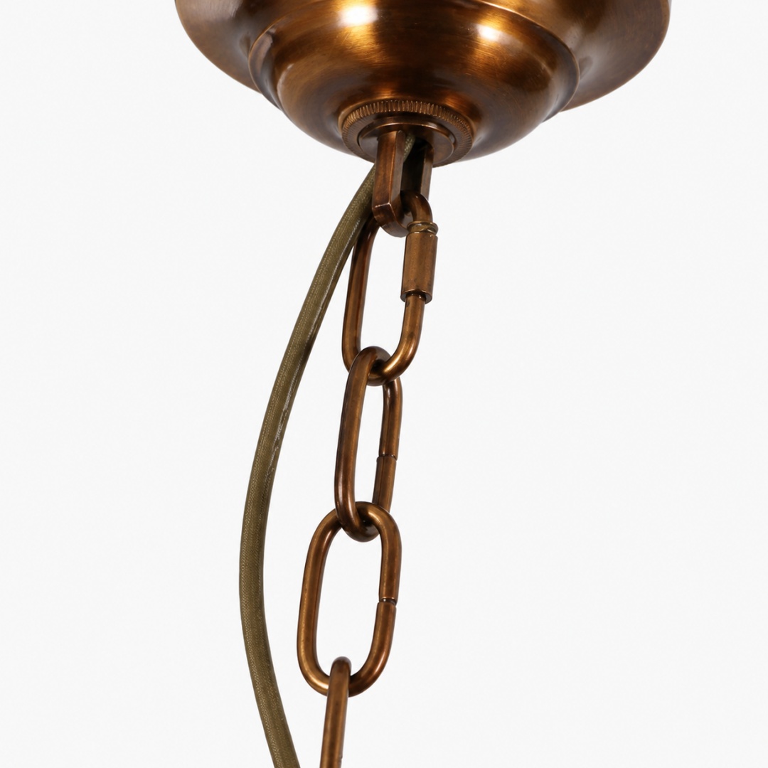 Brass and Pressed Glass Lantern Pendant Light detail 2