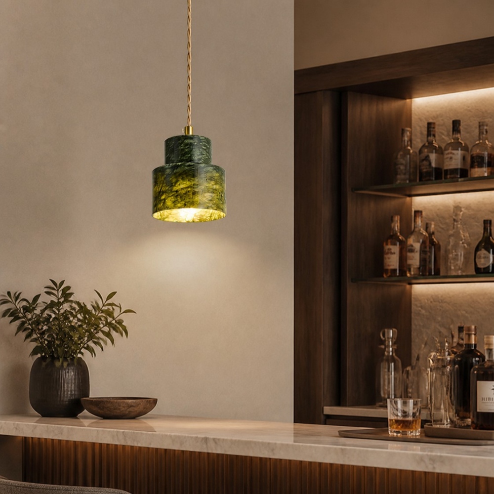 Green Jade Bedside Pendant Light in a room setting