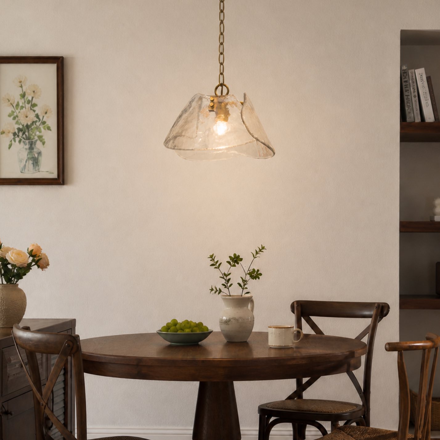 Brass and Clear Glass Dome Pendant Light in an interior