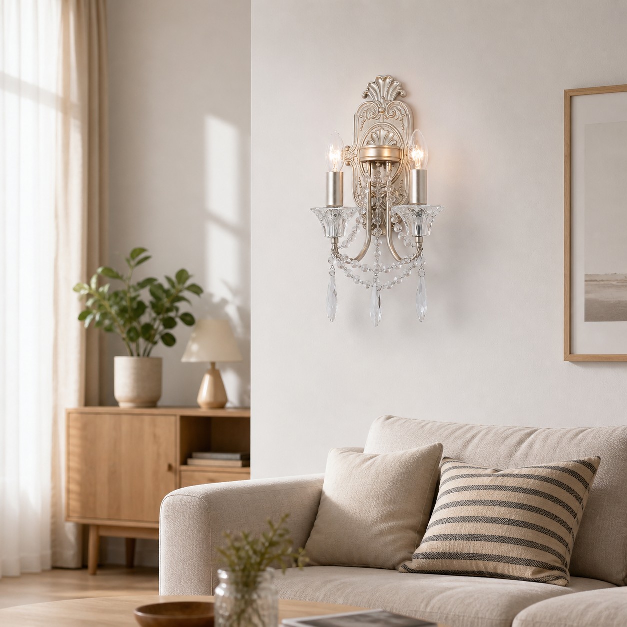 Double Crystal Candle Wall Sconce in an interior