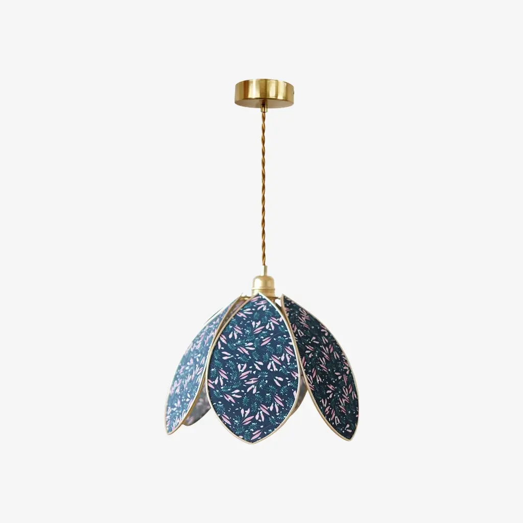 Lampada a sospensione a forma di petalo floreale blu, alta 32 cm (12,6 pollici).