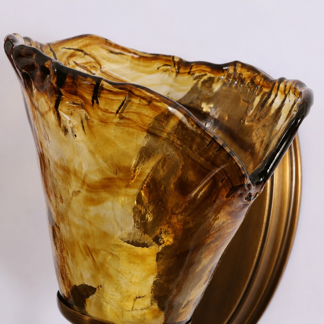 Hand-shaped amber glass wall sconce shade