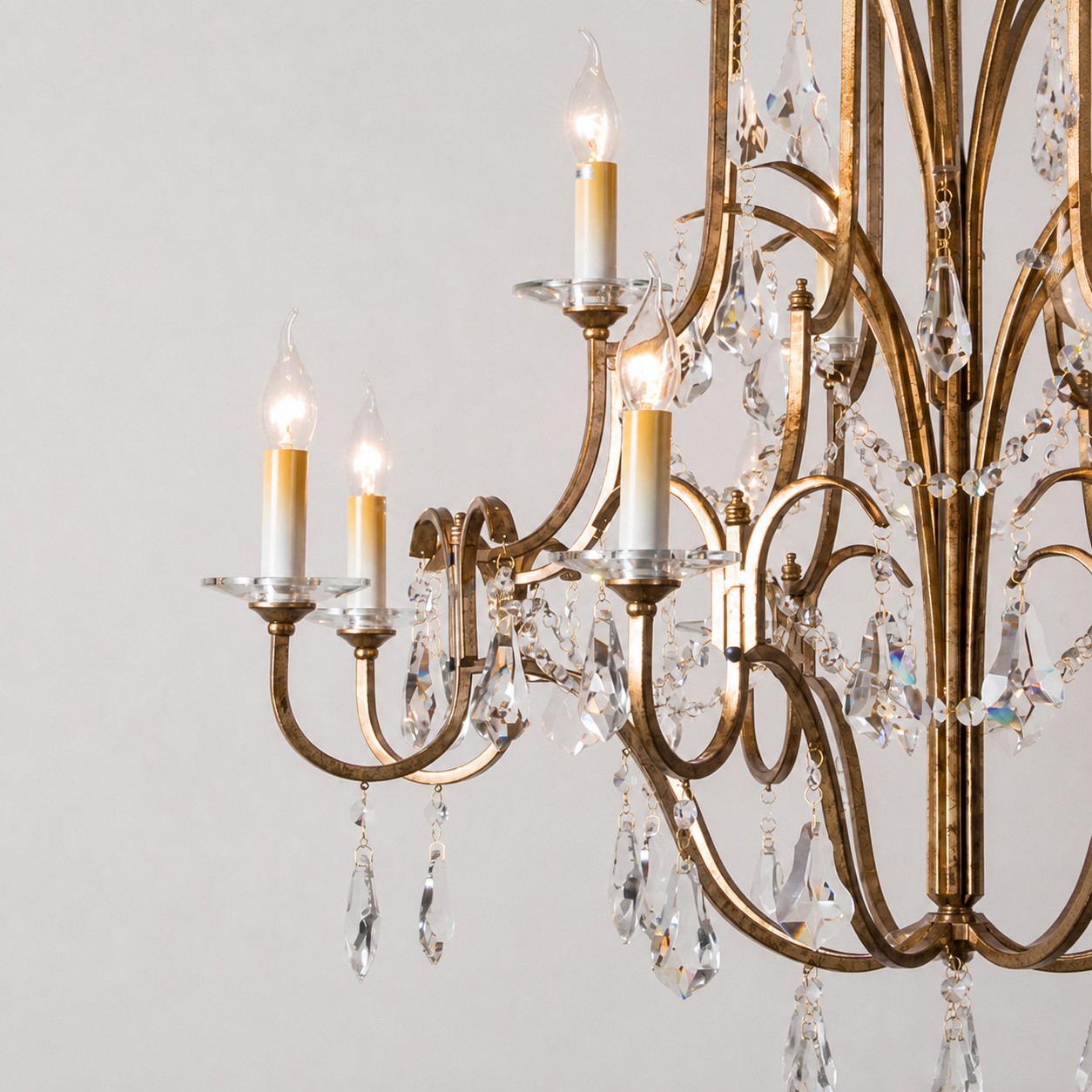 Antique Iron Crystal Candle Chandelier detail 3