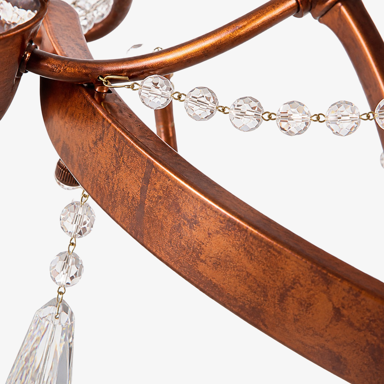 Antique copper frame with faceted crystal bead strand
