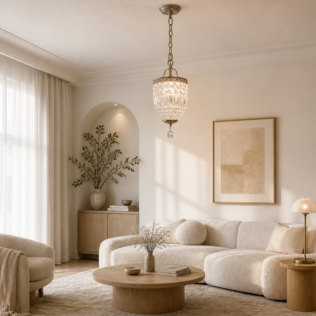 Faceted Crystal Cylinder Pendant Light in an interior