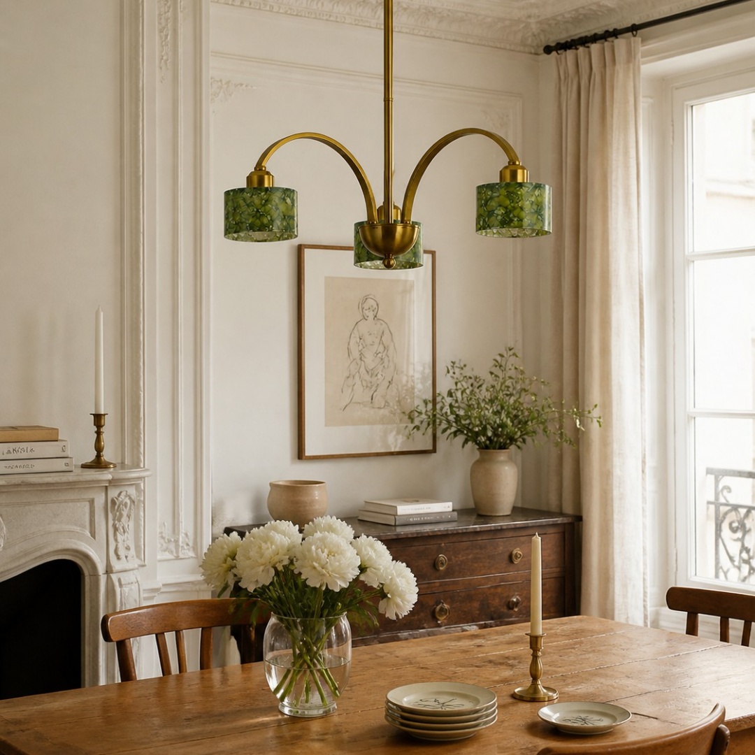 Green Jade Arched Branch Chandelier in a room setting