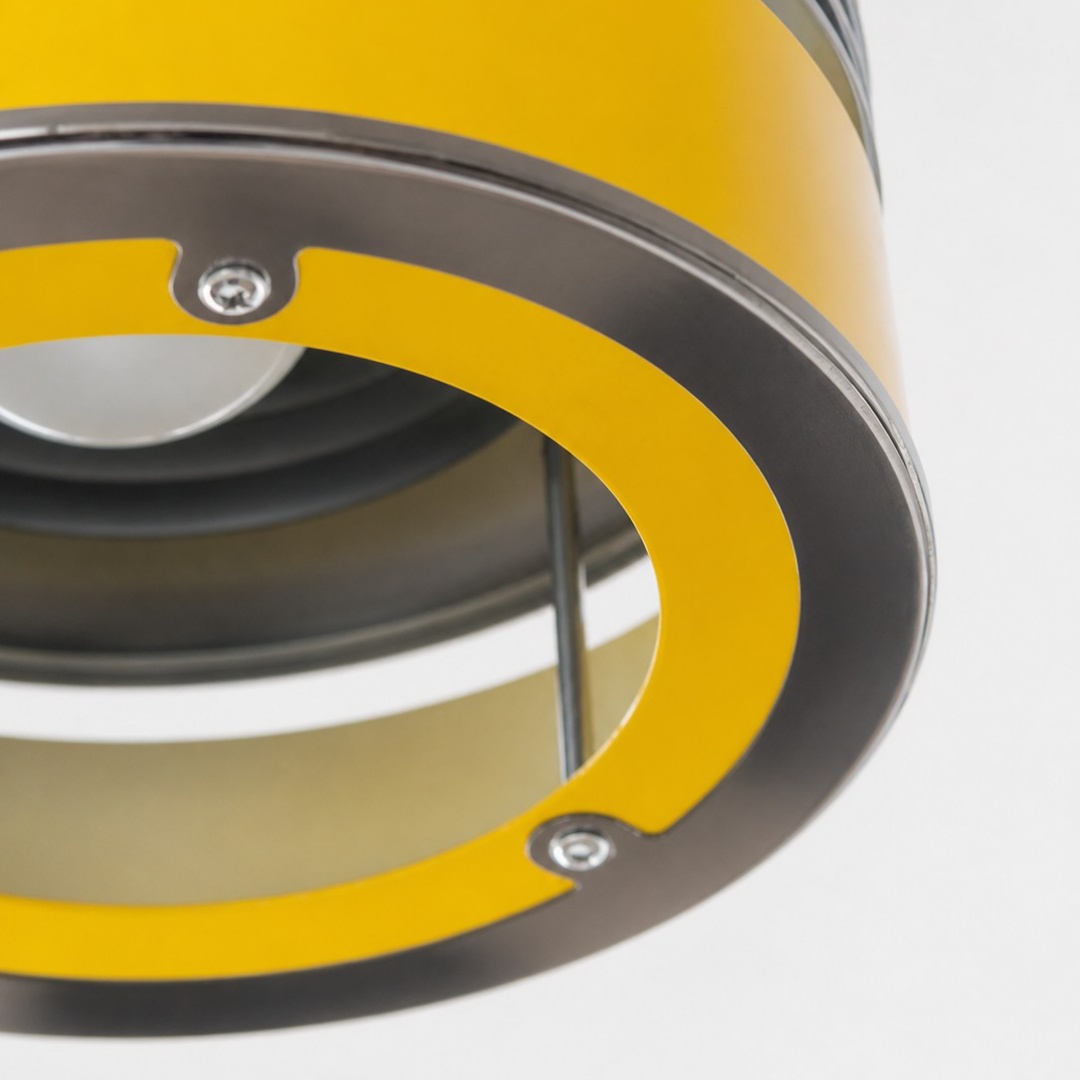 Underside detail of the yellow metal pendant light