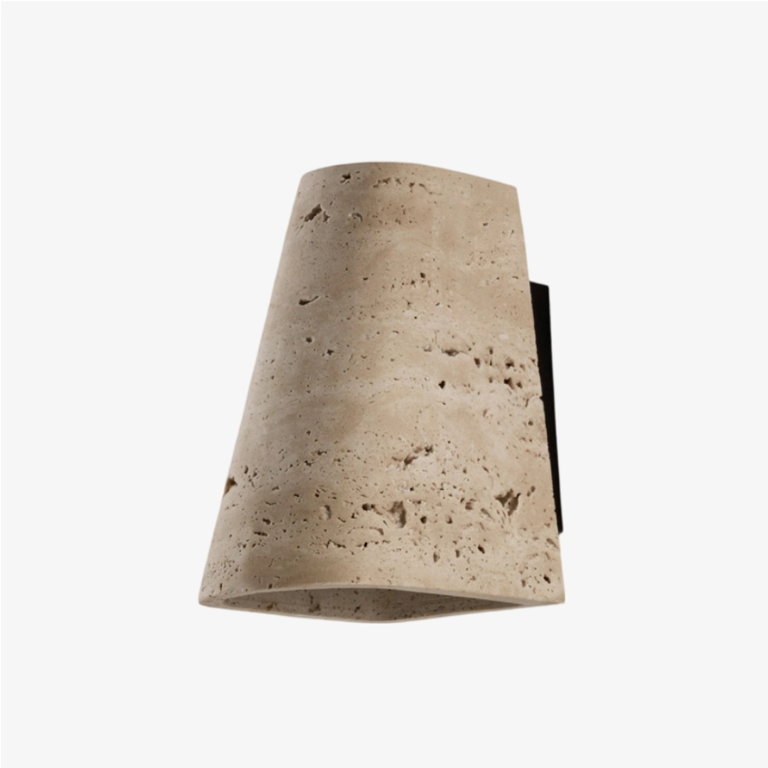 Beige tapered travertine wall sconce