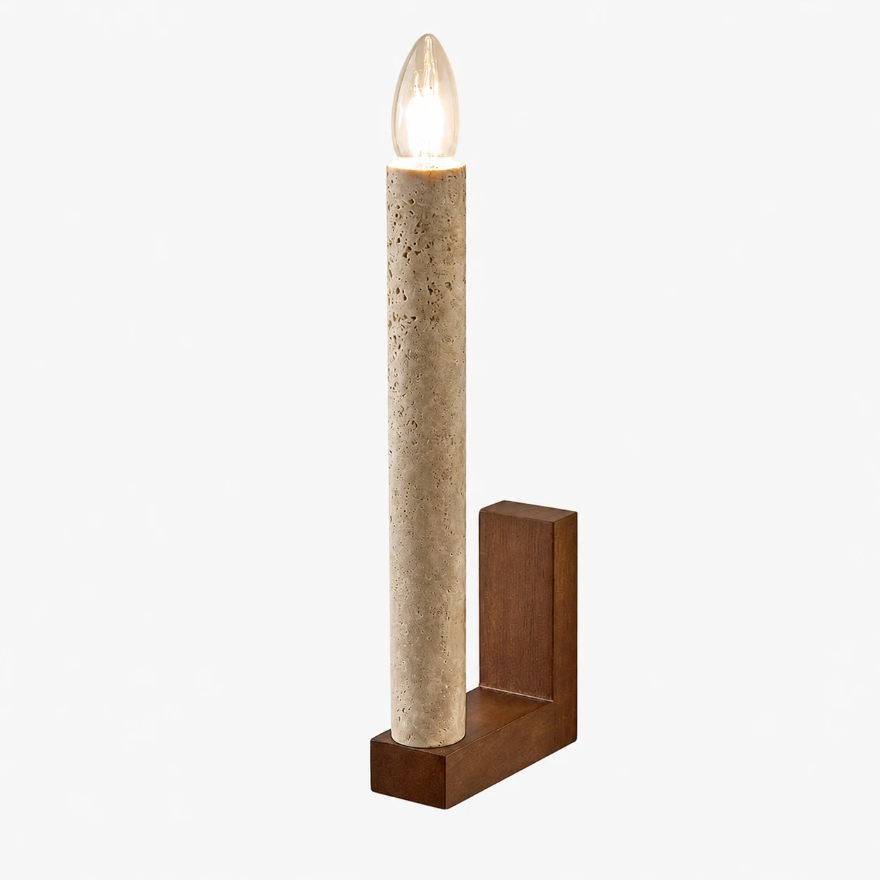 Natural travertine wall sconce with solid wood mount