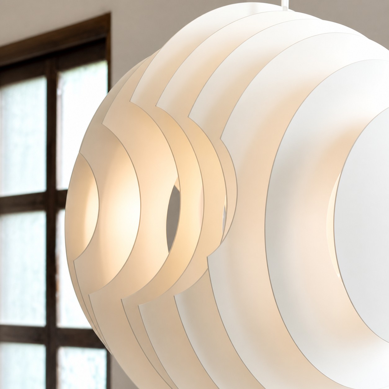 Close-up of the illuminated layered shade