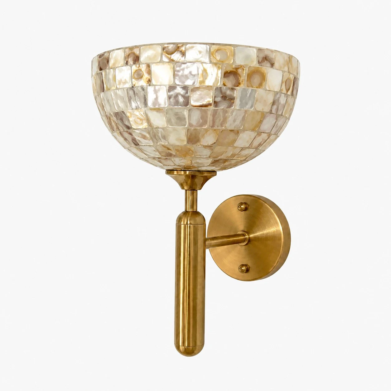 White shell mosaic and brass wall sconce