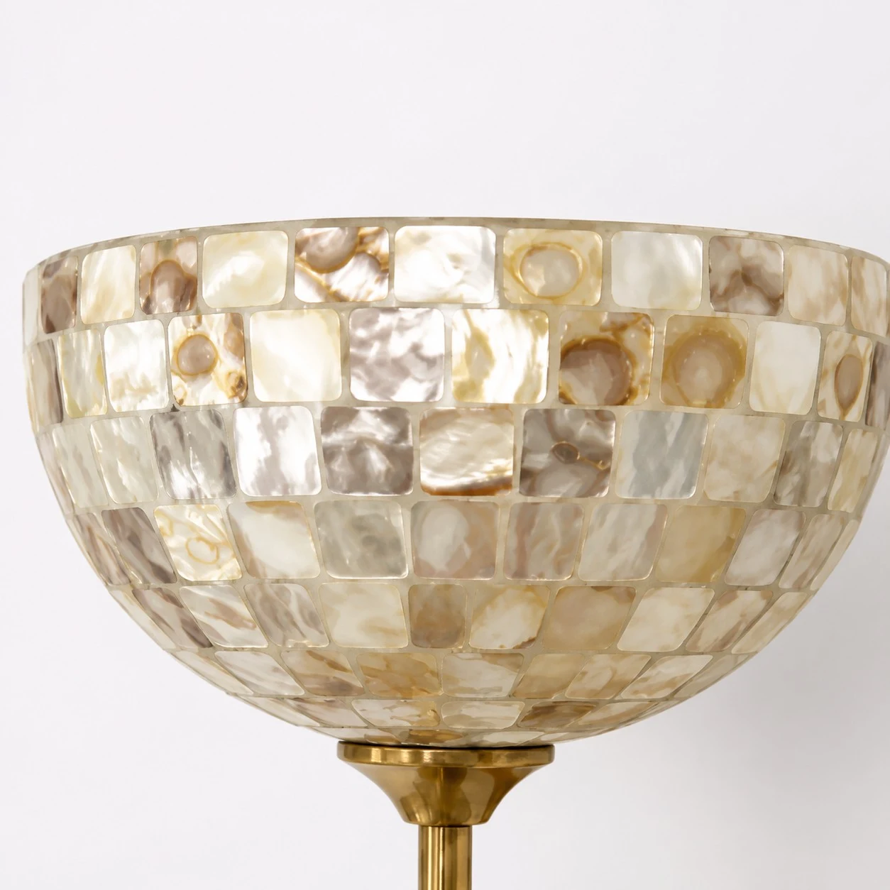 Close view of the white shell mosaic shade
