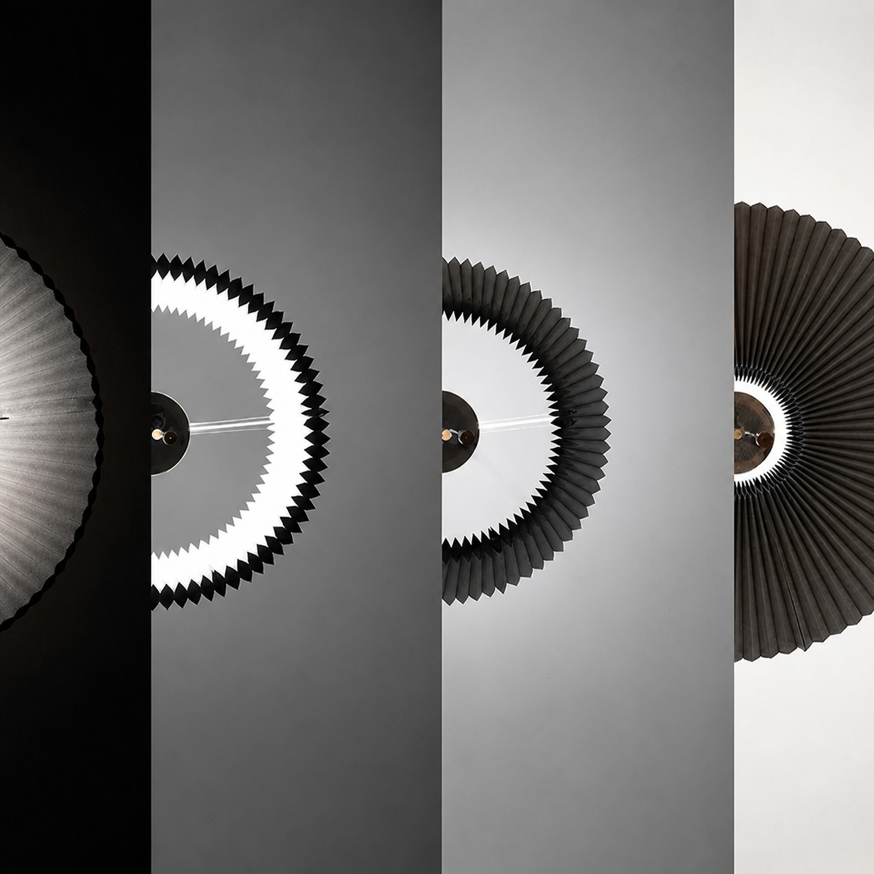 Close view of adjustable pleated pendant light paper material