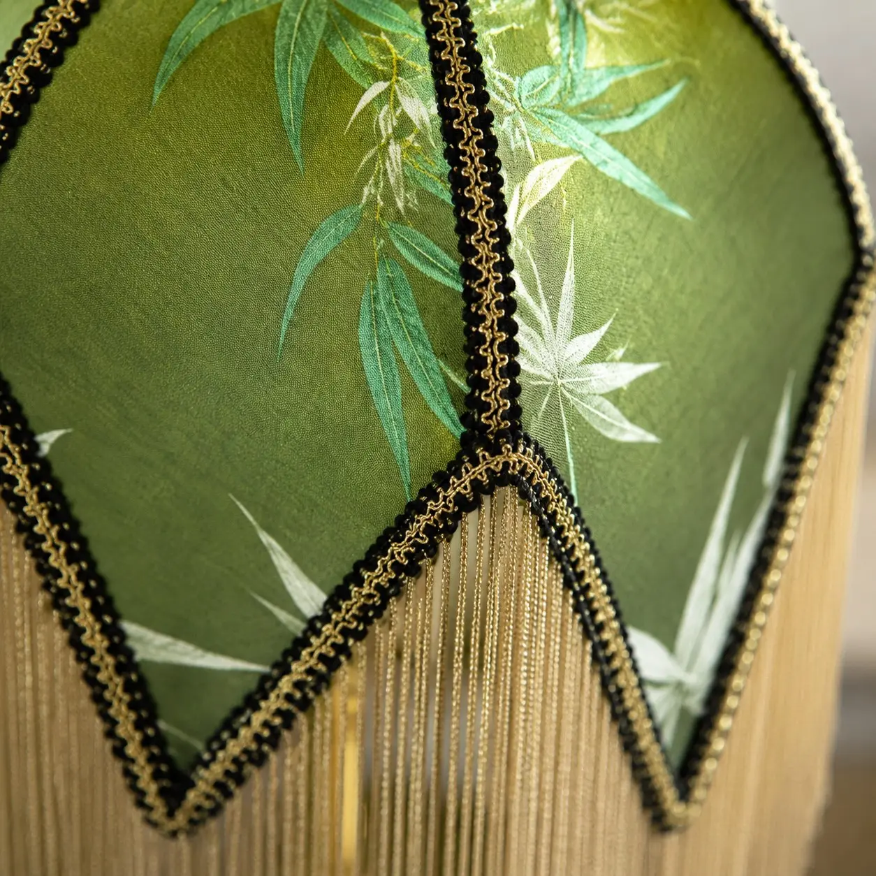 Green botanical fabric lampshade detail
