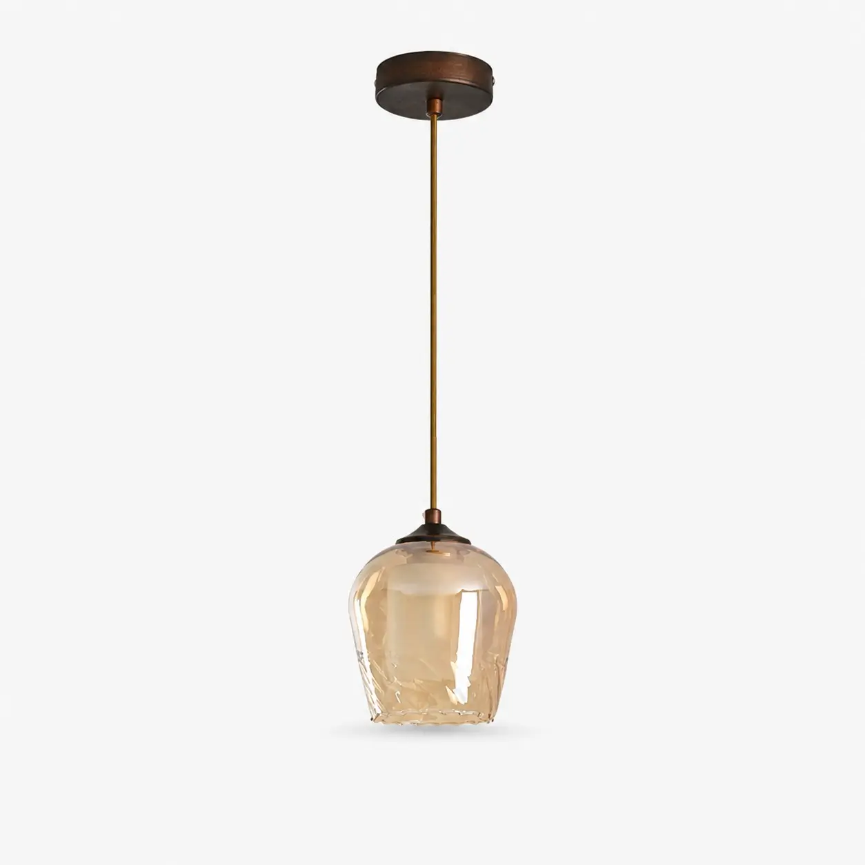 Amber glass pendant light with antique brass-tone fixture