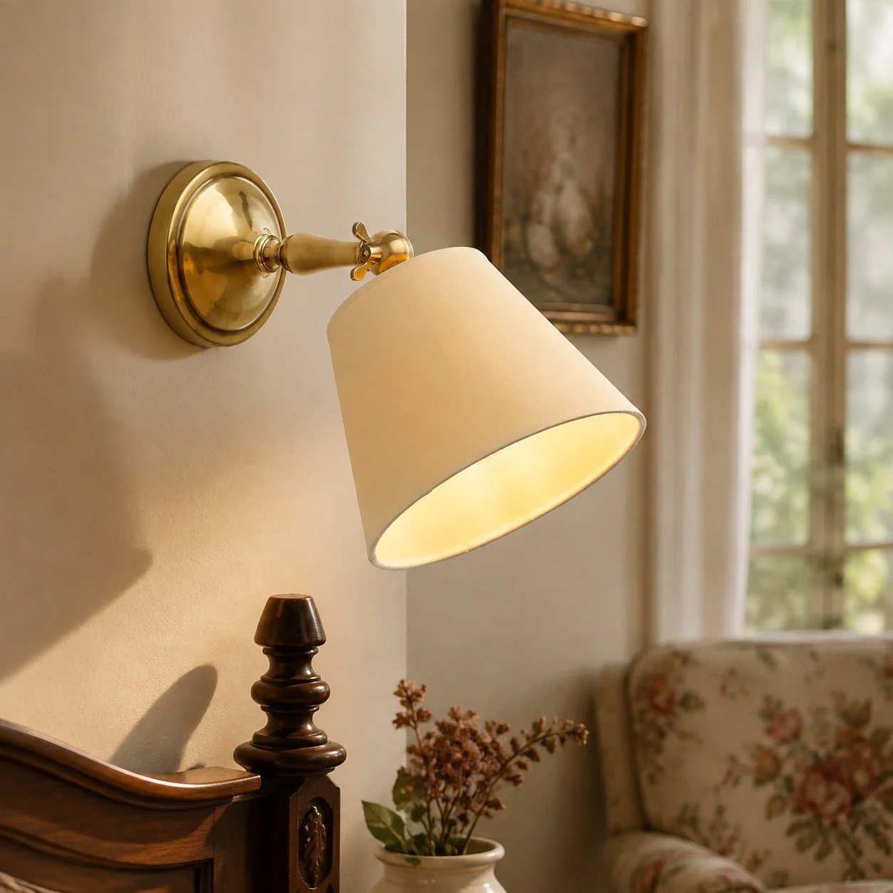Wall sconce installed in a warm living room