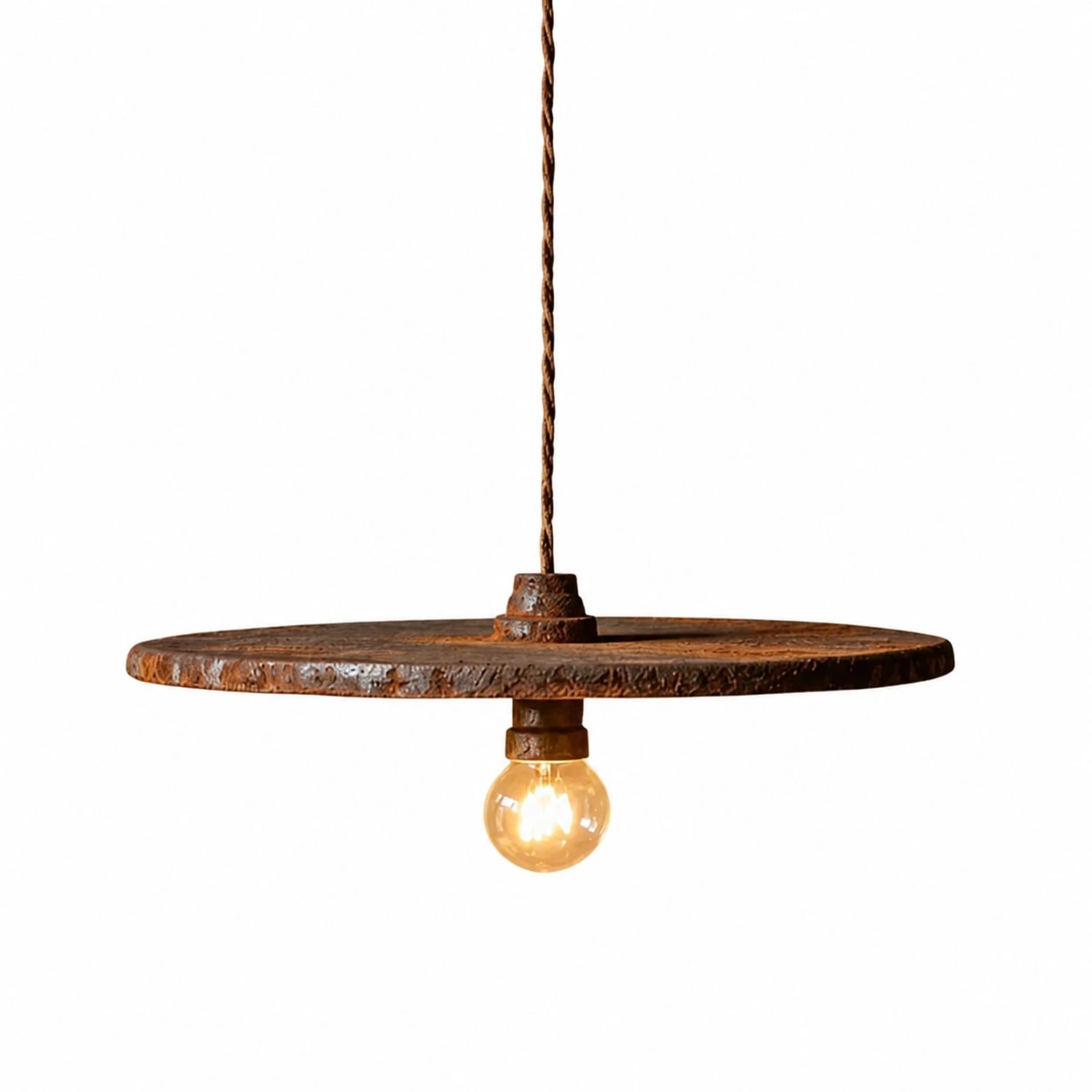 Rust brown iron single pendant light with display bulb