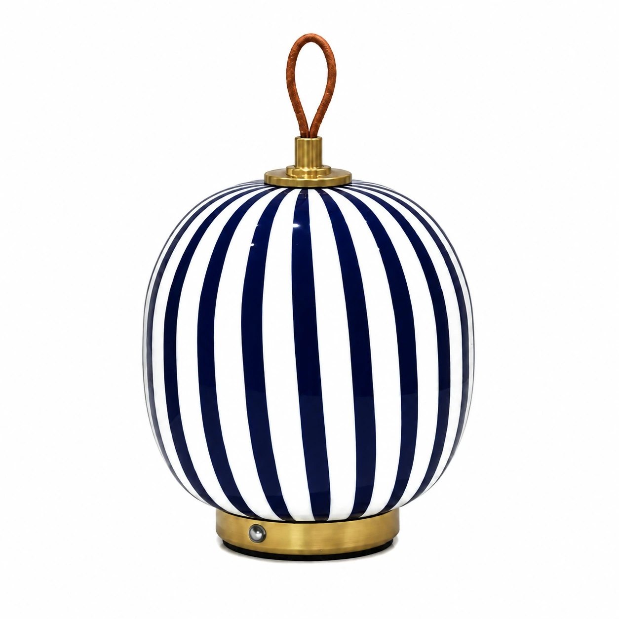 Blue and white striped rechargeable glass table lamp