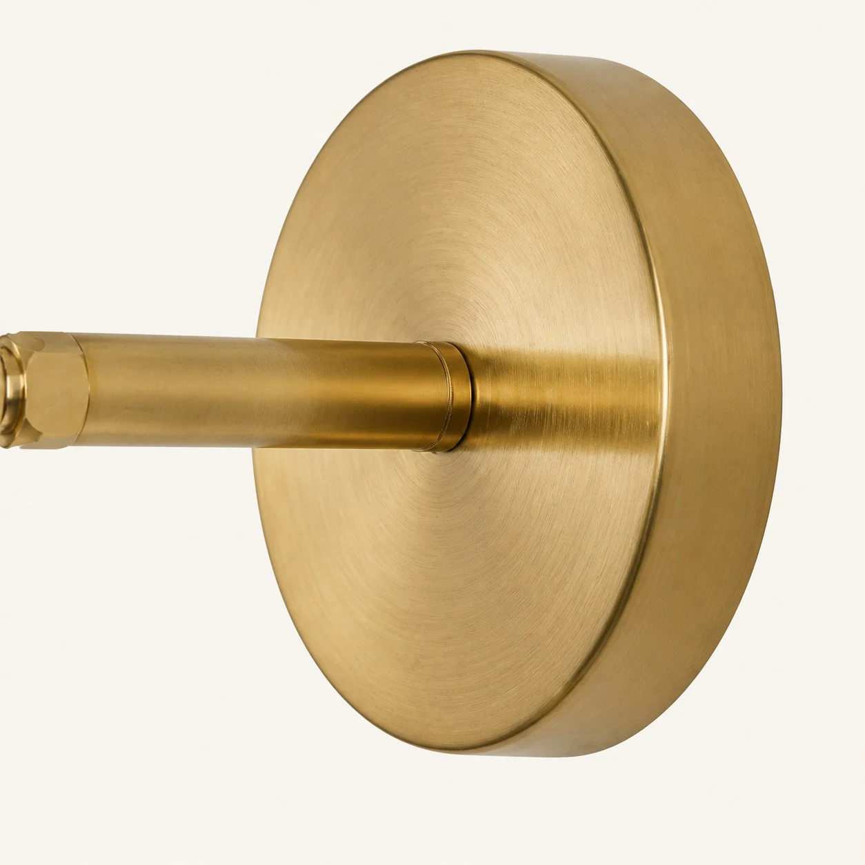 Close view of the brushed brass-tone round wall plate