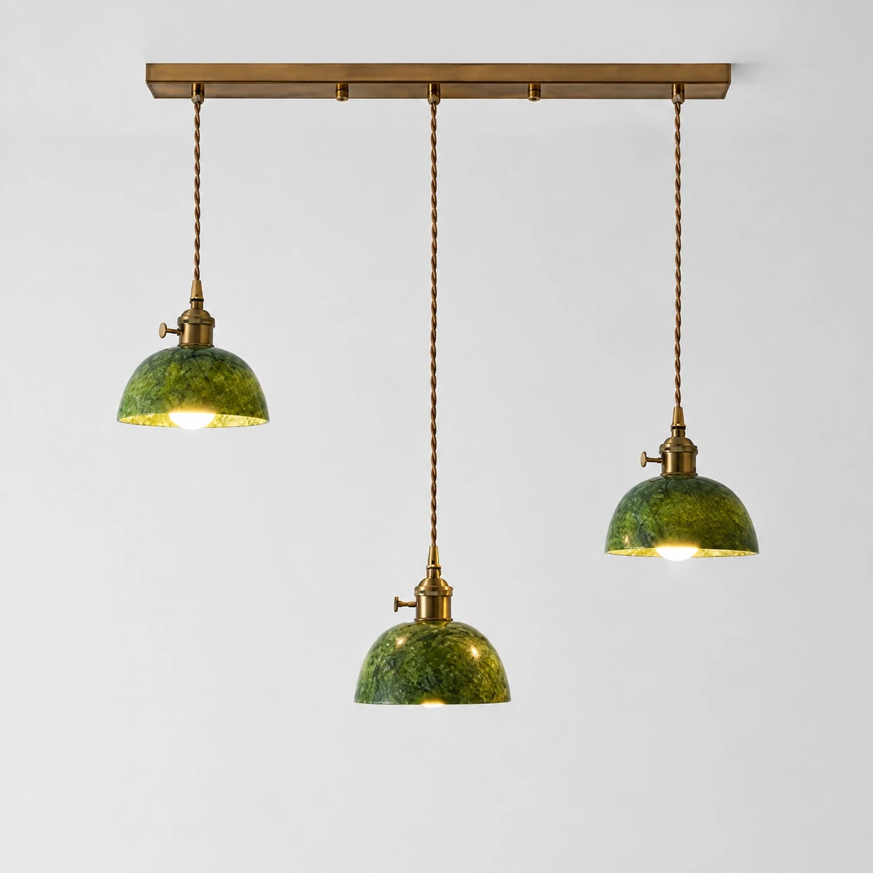 Linear canopy three-light natural jade pendant fixture