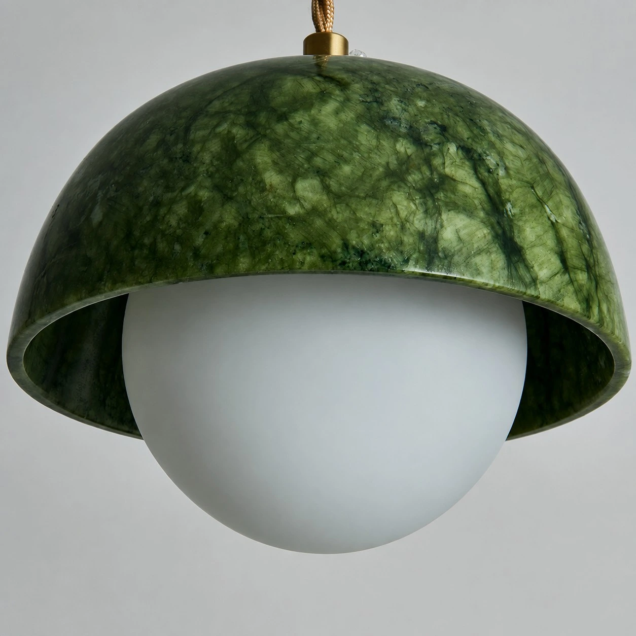 Close view of the natural green jade dome shade