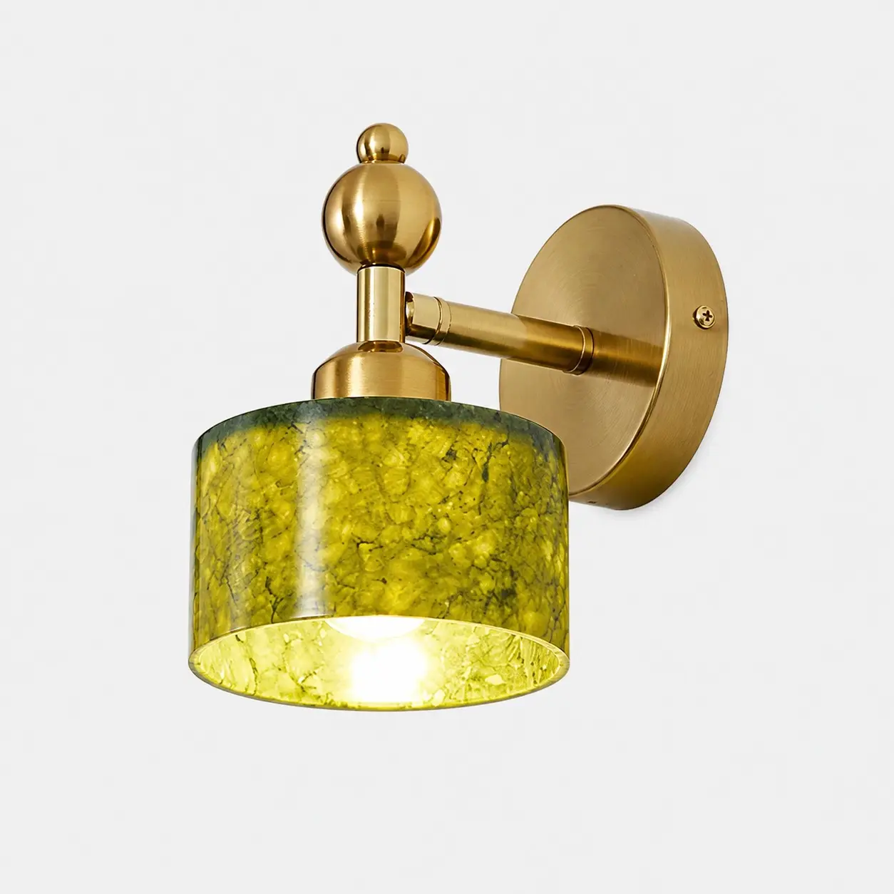 Cylinder regular small green stone wall light