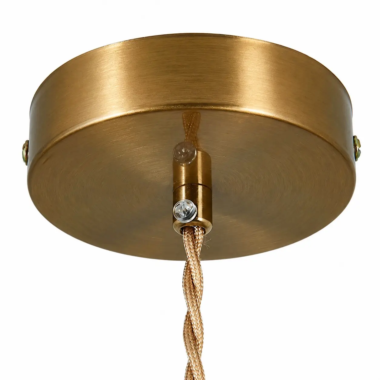Antique brass tone canopy and cord entry detail