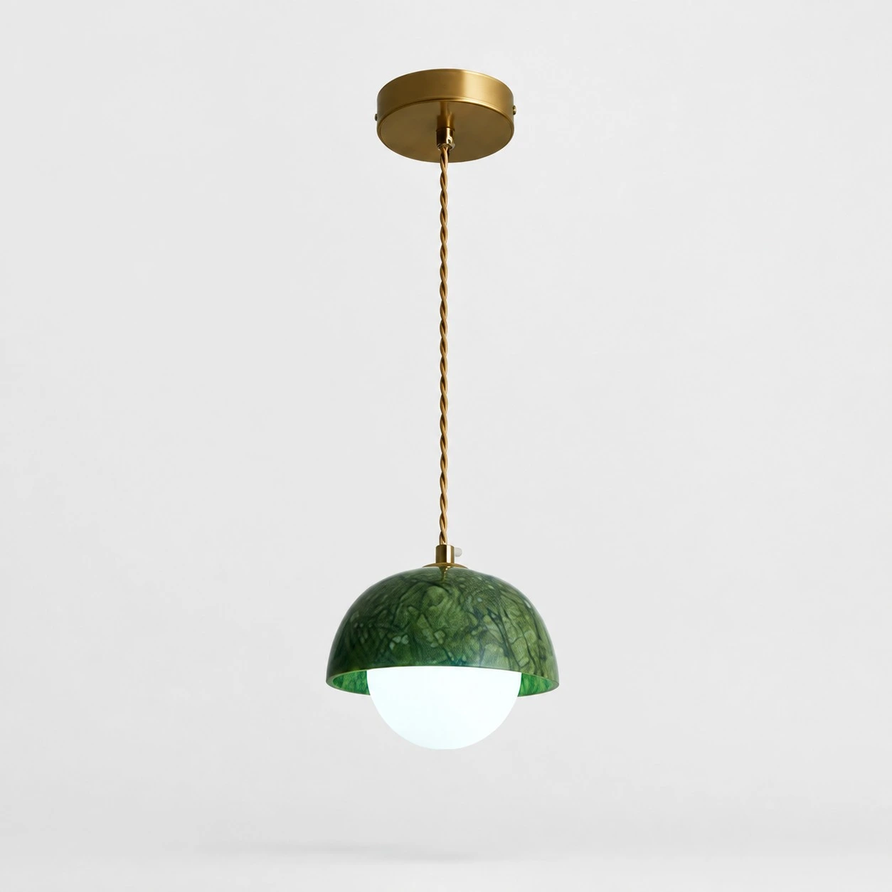 Full view of the natural green jade dome pendant light