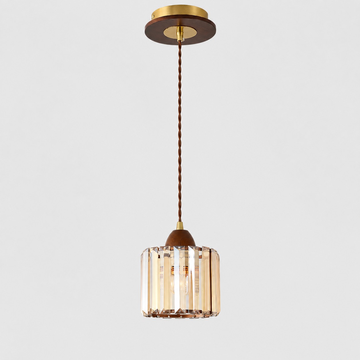Crystal Pendant Light with Wood and Metal Details complete SKU