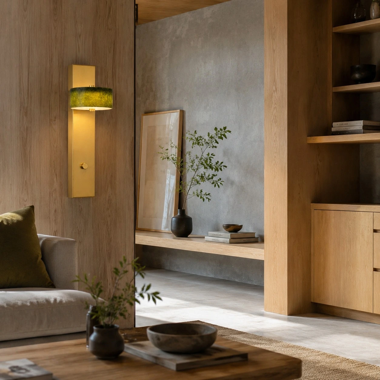 Green jade wall sconce in a warm interior