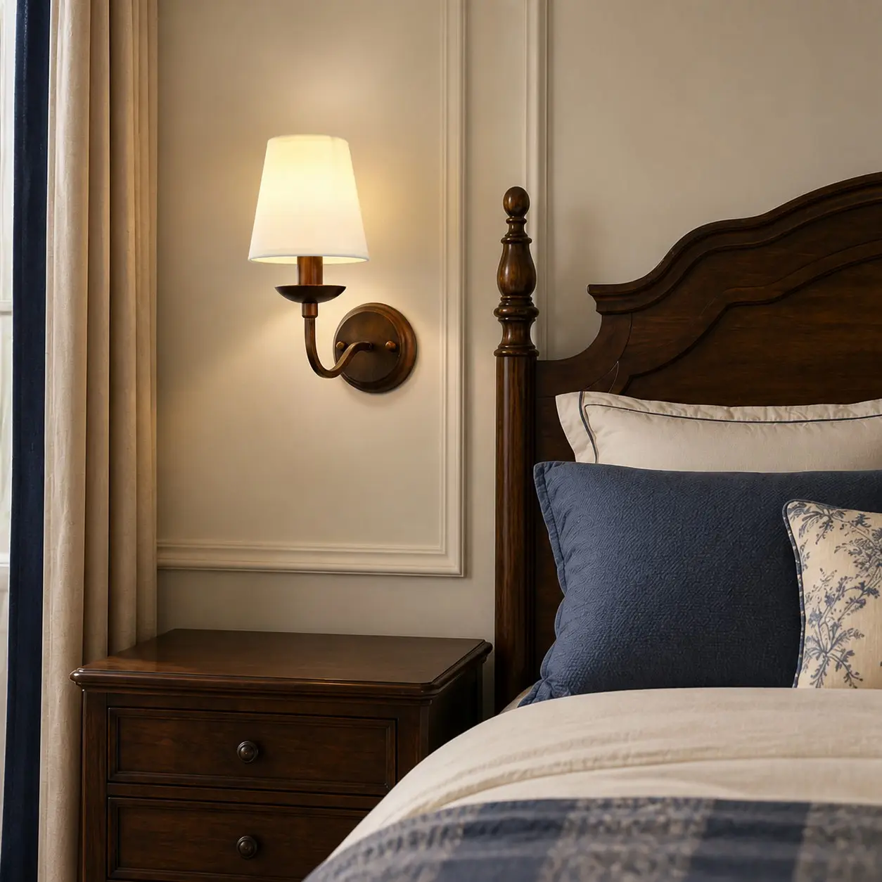 Chambre classique décorée avec une applique murale en bronze antique